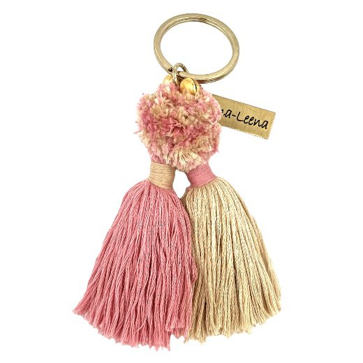 Luna -Leena Keychain Twin Tassels - Bag Charm - Oud roze/zand - Organisch katoen - handgemaakt in Nepal - Bag Hanger