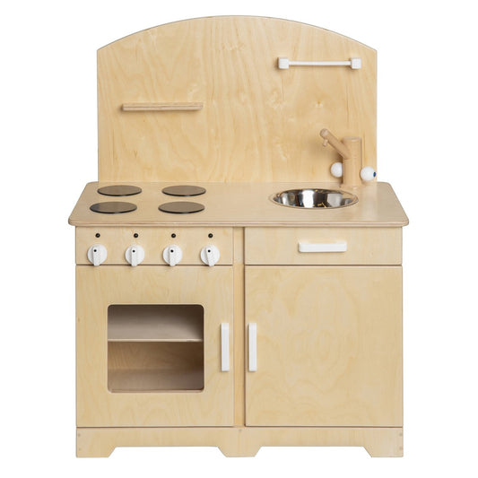 Van Dijk Toys houten speelgoed keuken / keukentje Peuters - Naturel met wit (Kinderopvang kwaliteit)