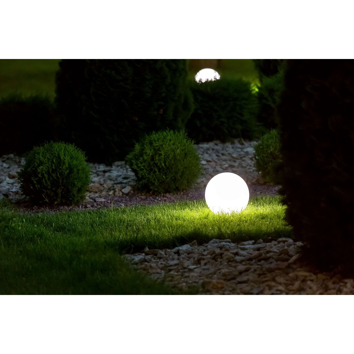 Buiten de Spitical Spit "Ball" D: 20 cm, voor buiten, plastic aarde spies, wit, E27, - Wegelettes