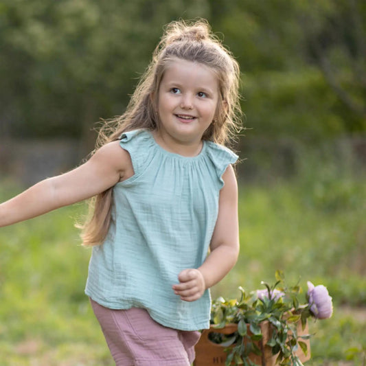 OrganicEra Biologische mousseline blouse met ruches, Aqua