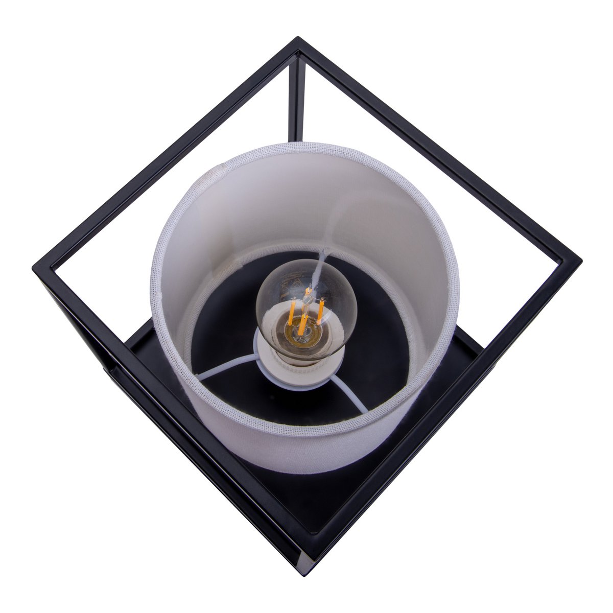 Tafellamp "Beta" wit gemaakt van metaal met stof paraplu in wit, met E14 -aansluiting, lamp voor woonkamer, eetkamer, gang en kantoor, 15 x 15 x 17 cm