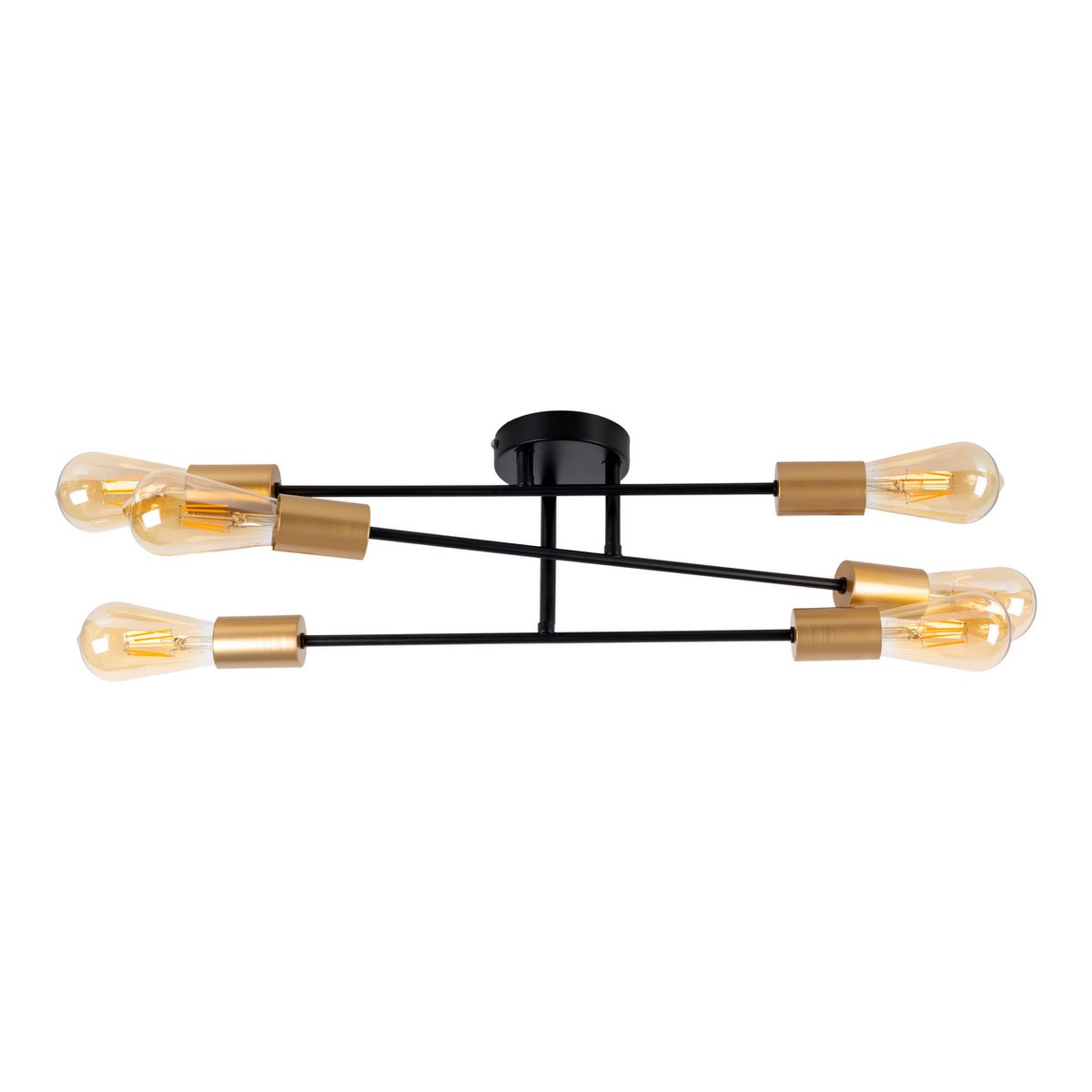 Plafondlicht "Modo" 6-flame gemaakt van metaal in zwart, versies goud, E27-aansluiting, plafondlamp voor woonkamer, eetkamer, keuken, gang, gang of kantoor met een Øvon 54,5 cm