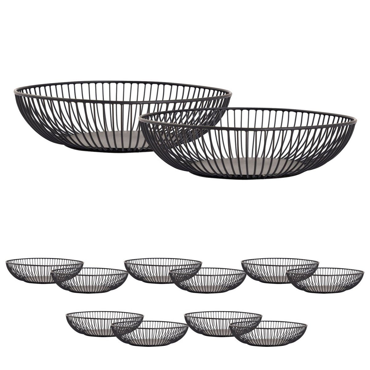 Fruitkom 12-delige metaal Ø 28 x 7 cm Set 2 x 6 Ve Ronde broodmand Rome zwart of zilver o