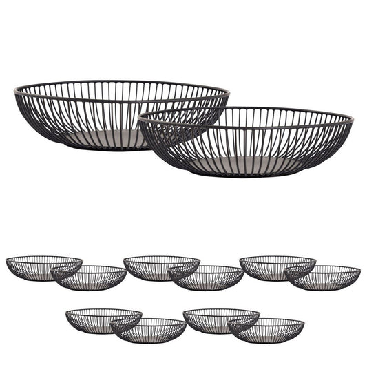 Fruitkom 12-delige metaal Ø 28 x 7 cm Set 2 x 6 Ve Ronde broodmand Rome zwart of zilver o