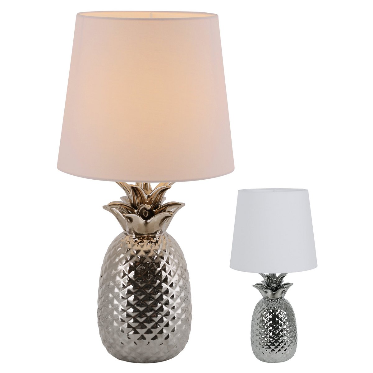 Keramische tafellamp "ananas", keramische tafellamp met chroomkleurig glazuur en wit stofscherm, met E14-aansluiting, voor eetkamer, woonkamer, gang of kantoor, 45 cm hoog