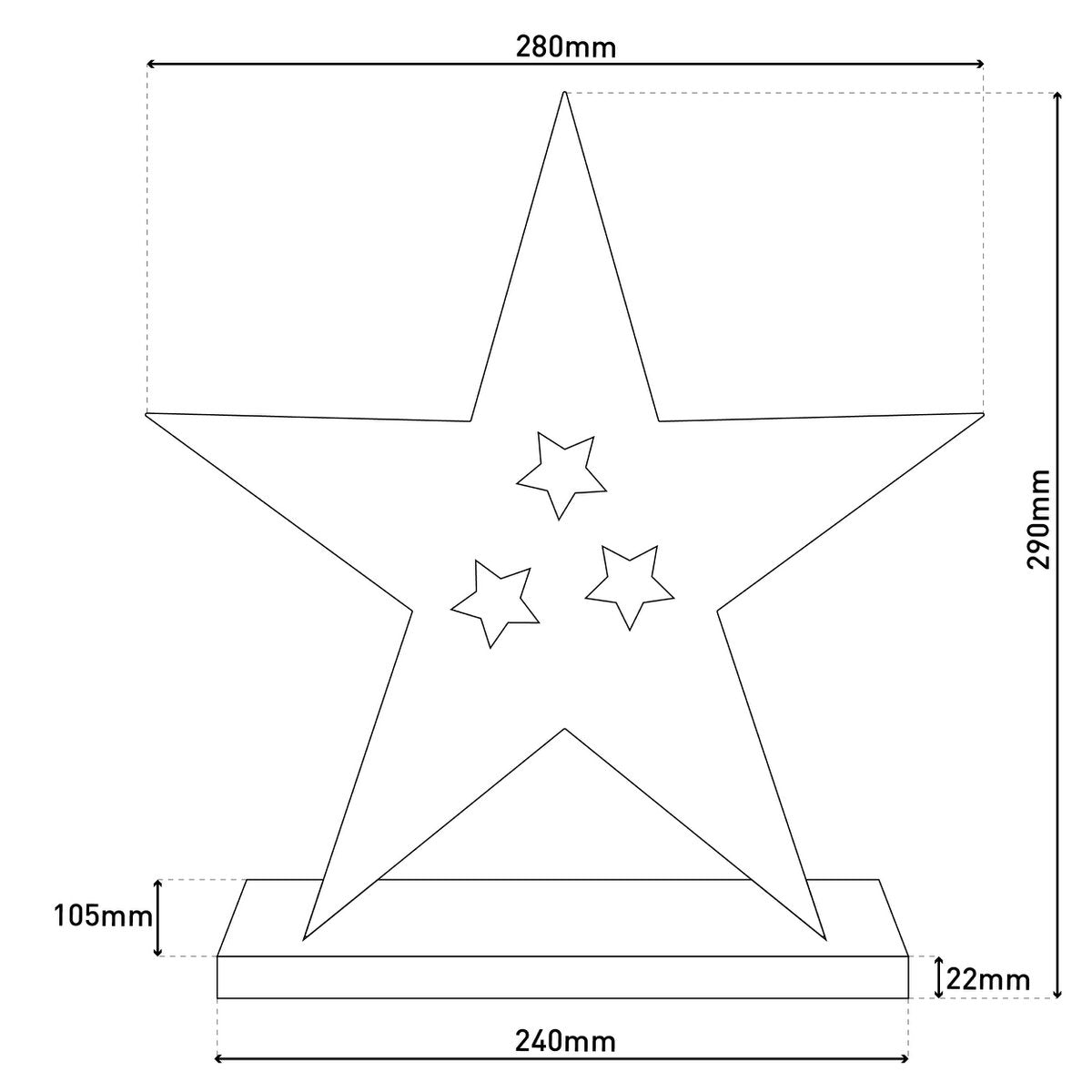 LED Wood Star 29 cm High Christmas Decorations gemaakt van hout in de natuur, met stevig geïnstalleerde LED's