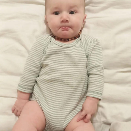 OrganicEra biologische baby rompertje met lange mouwen, aqua gestreept
