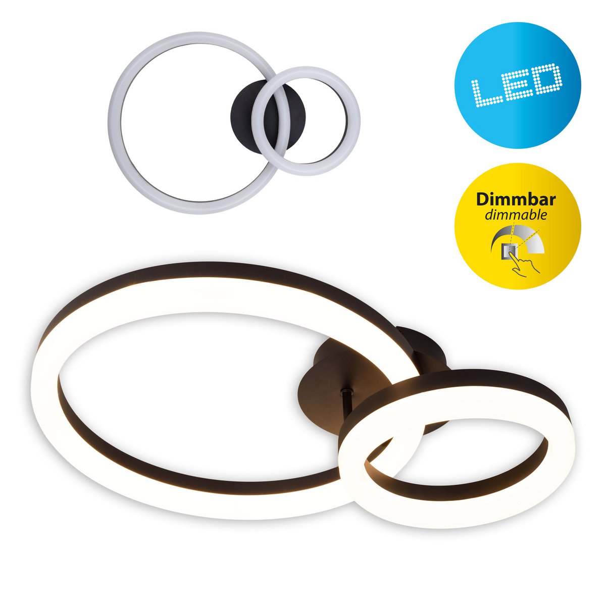LED CCT-plafondlicht "Circulo" gemaakt van zwart metaal en zandkleurig plastic 53 cm lang
