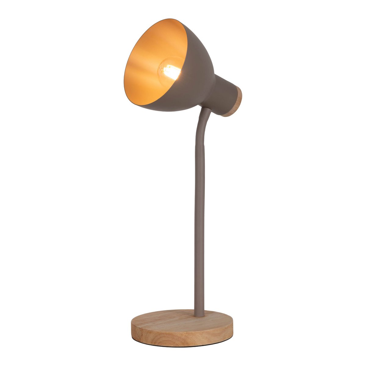 "Marie" bureaulamp gemaakt van metaal en hout, E14, bruin, 36,5 cm hoog