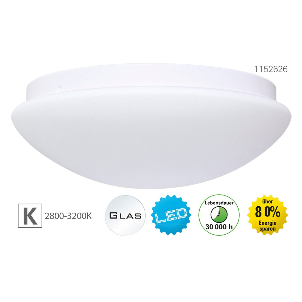 LED -plafondlamp gemaakt van metaal en glas in het wit, met stevig ingebouwde LED's Ø ca. 29 cm.