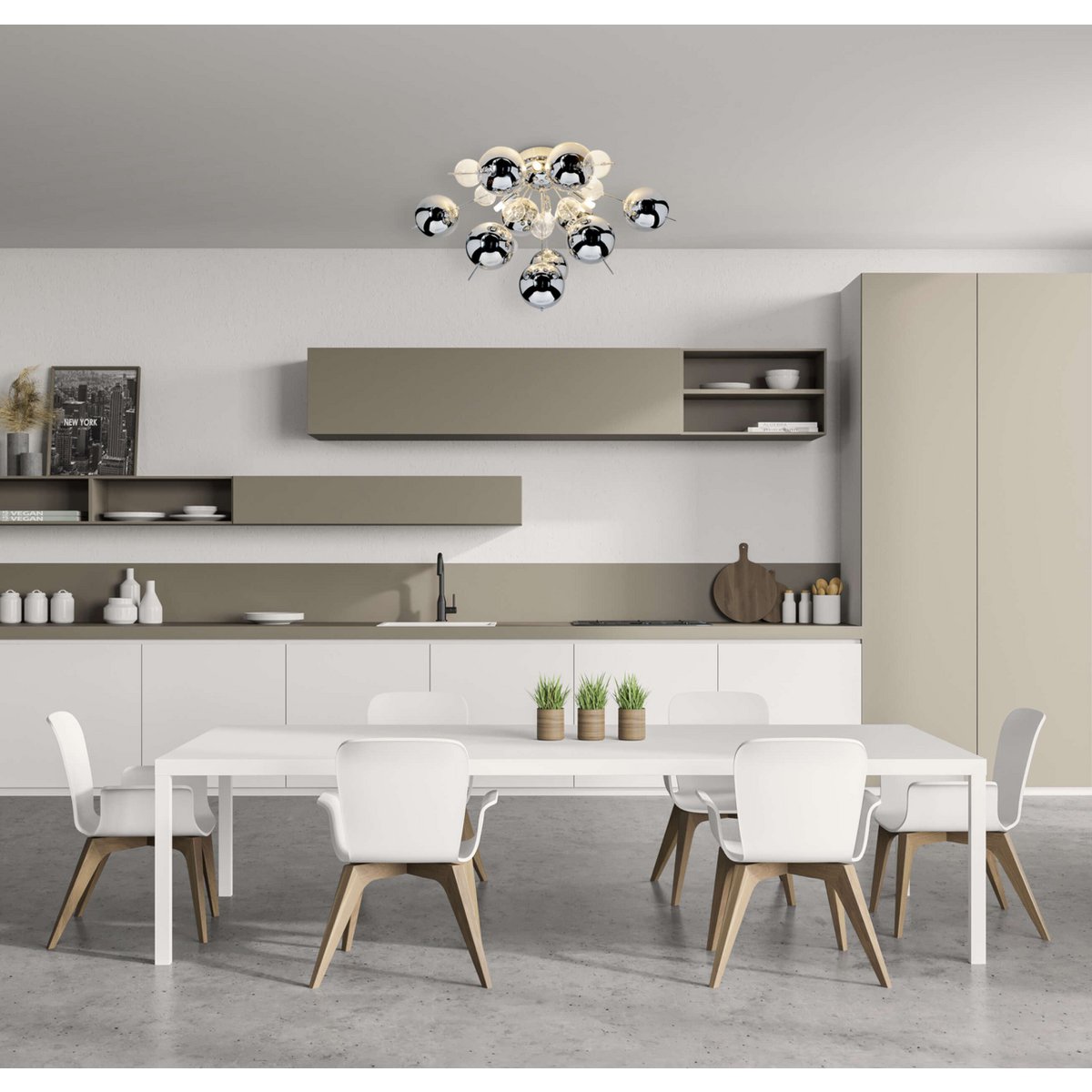 Plafondlamp "explosie" chroom gemaakt van metaal en glas, G9 -versies, plafondlamp voor eetkamer, woonkamer, gang of kantoor, Ø57 cm