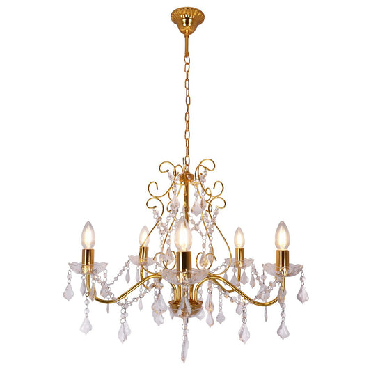 Krone 5flg. "Lucia" met gordijn, gemaakt van metaal en plastic in goud, met E14 -versie, verlichting voor eetkamer, woonkamer, gang of kantoor