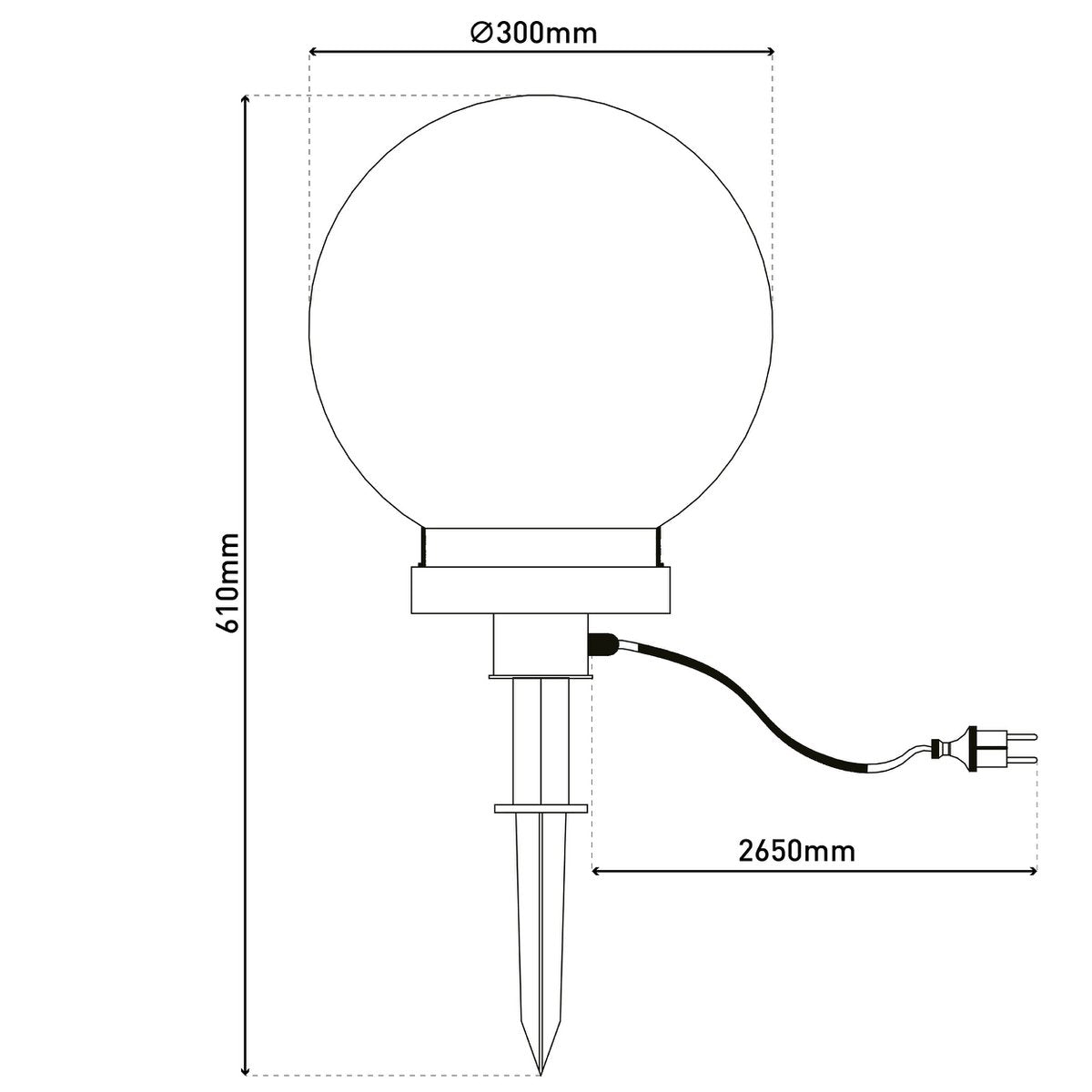 Buiten de Spitical Spit "Ball" D: 30 cm, voor buiten, plastic aarde spies, wit, E27, - Wegelettes