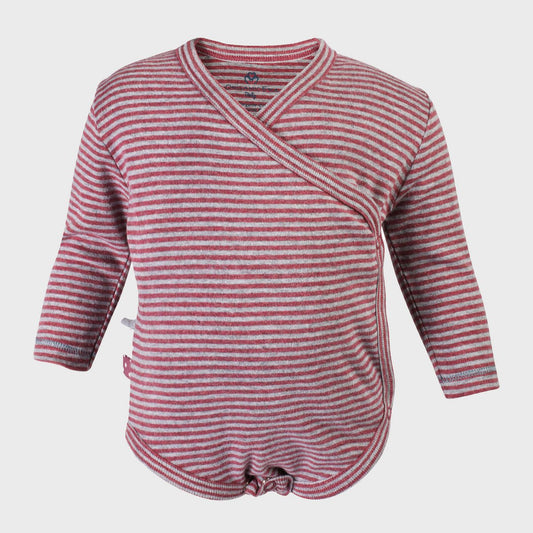 OrganicEra Organic Baby L/S Kimono body, bordeaux gestreept