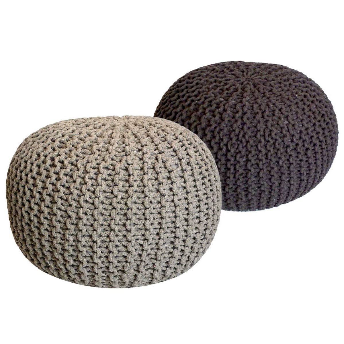 Sitzhocker Pouf SET 2 Stück Ø 55 cm H 37 cm Strickhocker Bodenkissen Grobstrick-Optik nachhaltig