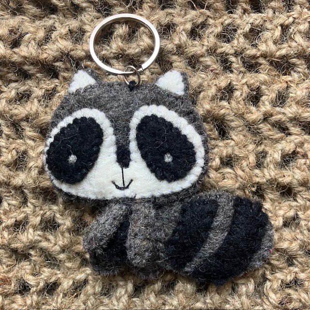 Luna -Leena Keychain Flat Racoon / Panda Gray - Bag Charm - Wool Filt - Handmade in Nepal