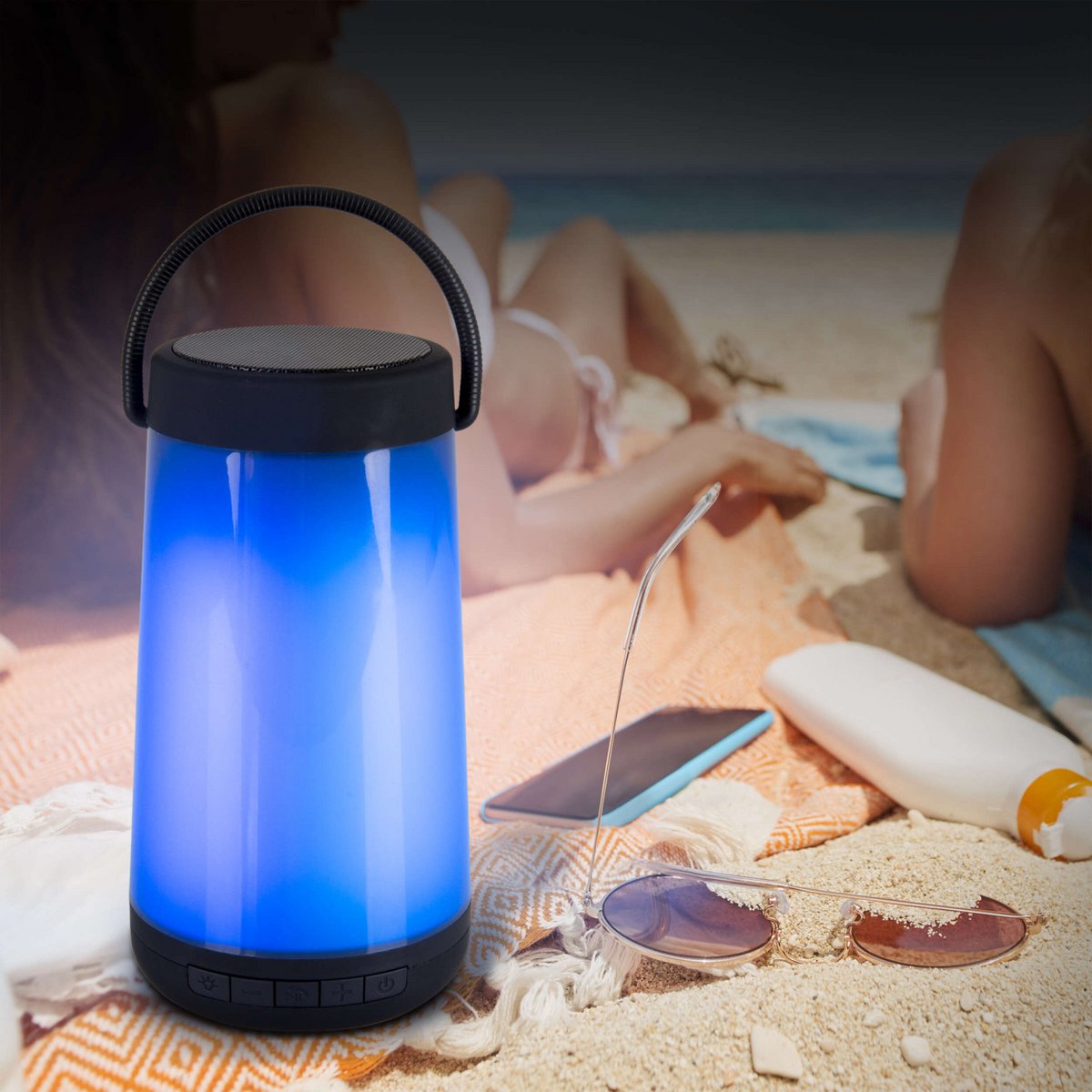 LED -tafellicht met BT -luidspreker "Festa" voor buitenruimte gemaakt van zwart plastic met geïntegreerde LED's, 18 cm hoog