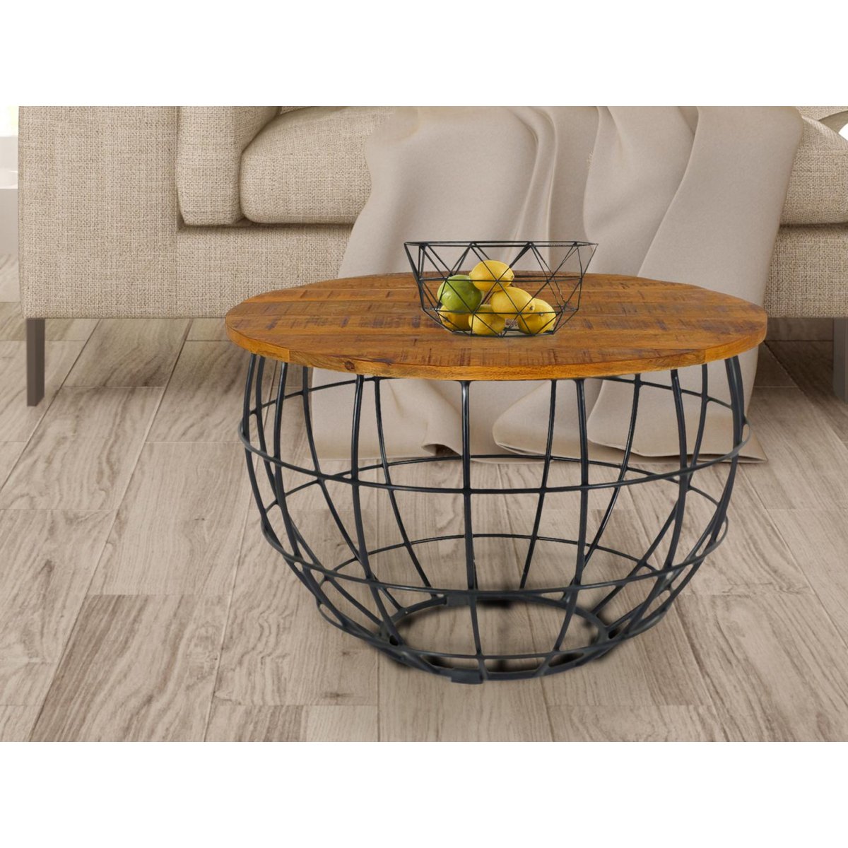 Bijzettafel Duurzame salontafel Woonkamer Tafel Ronde Lexington Ø 55 cm Metalen frame Solid