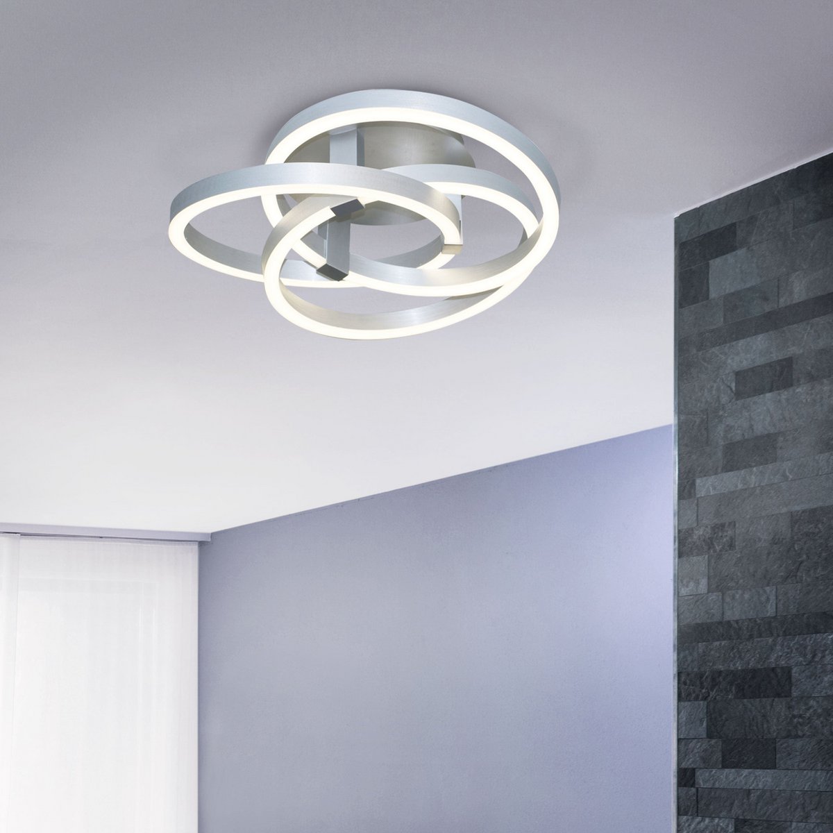 Smart Home LED plafondlicht "Divora" Ø 58 cm, plafondlamp gemaakt van metaal, aluminium geborsteld en wit plastic, met veel functies, stevig gebouwd -in LED's, verlichting voor woonkamer, eetkamerkantoor of gang