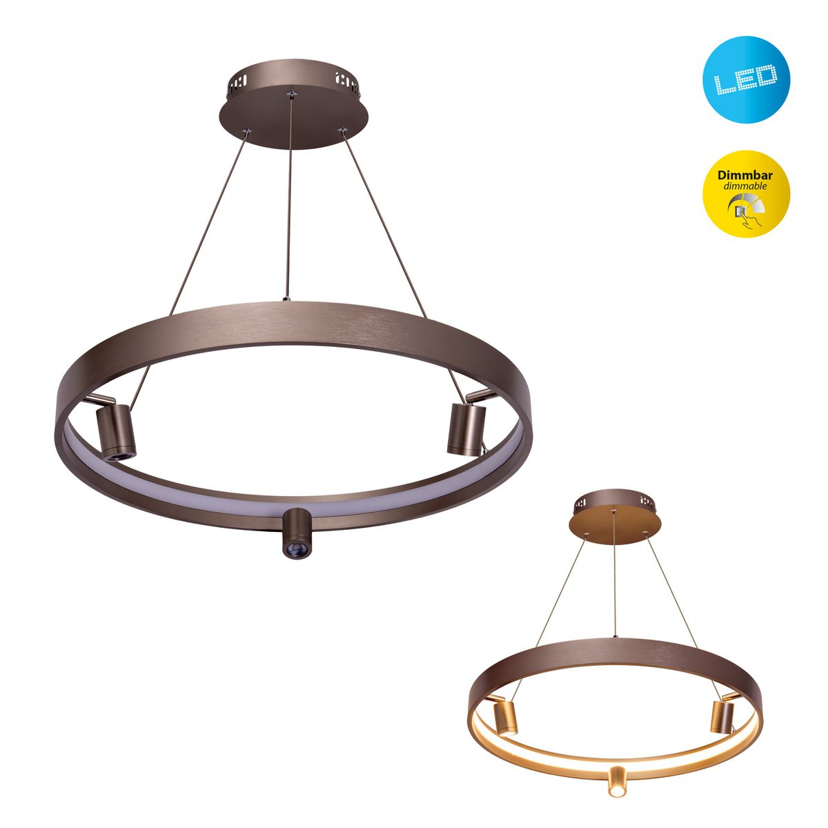LED -hanglamp "" Tristan ", moderne metalen slinger lamp en plastic in stalen blanco, de LED's zijn stevig geïnstalleerd. Met ongeveer 58 cm Øthie, ideale verlichting voor woonkamer, eetkamer of keuken.