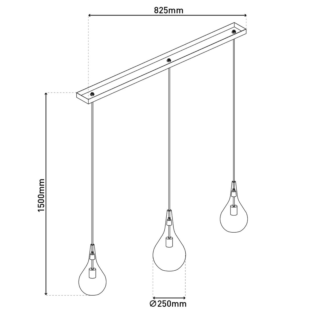 3-be hanglamp "Gota", retro klassieke hanglamp gemaakt van zwart rookglas met E27-frames, 88 cm lang, 150 hoog, ideaal voor eetkamer, woonkamer en keuken.