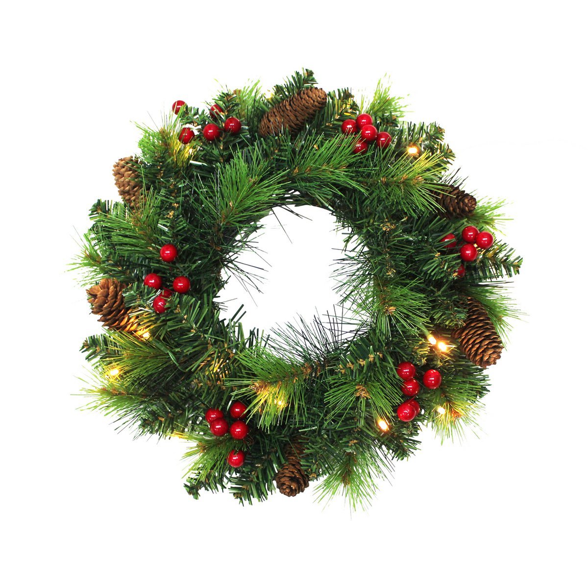 LED Kerstkrans "Noel" Outdoor Decoratie gemaakt van metaal en plastic in groen en goud, met stevig geïnstalleerde LED's