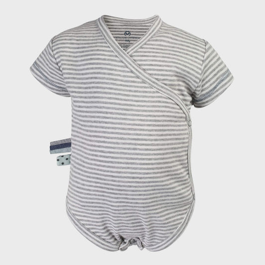 OrganicEra Organic Baby S/S Kimono body, grijs gestreept