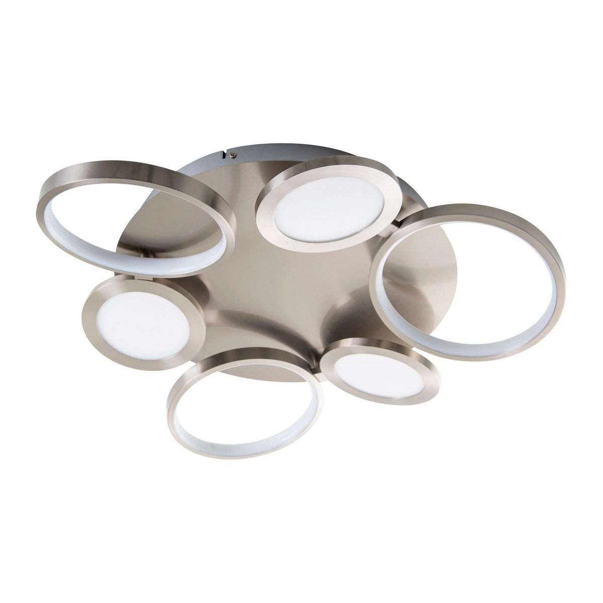 LED-plafondlicht "Stelari" Ø 56 cm, gemaakt van metaal in stalen blank en wit plastic, met stevig ingebouwde LED's, plafondlamp voor woonkamers of kantoor