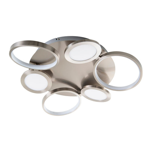 LED-plafondlicht "Stelari" Ø 56 cm, gemaakt van metaal in stalen blank en wit plastic, met stevig ingebouwde LED's, plafondlamp voor woonkamers of kantoor