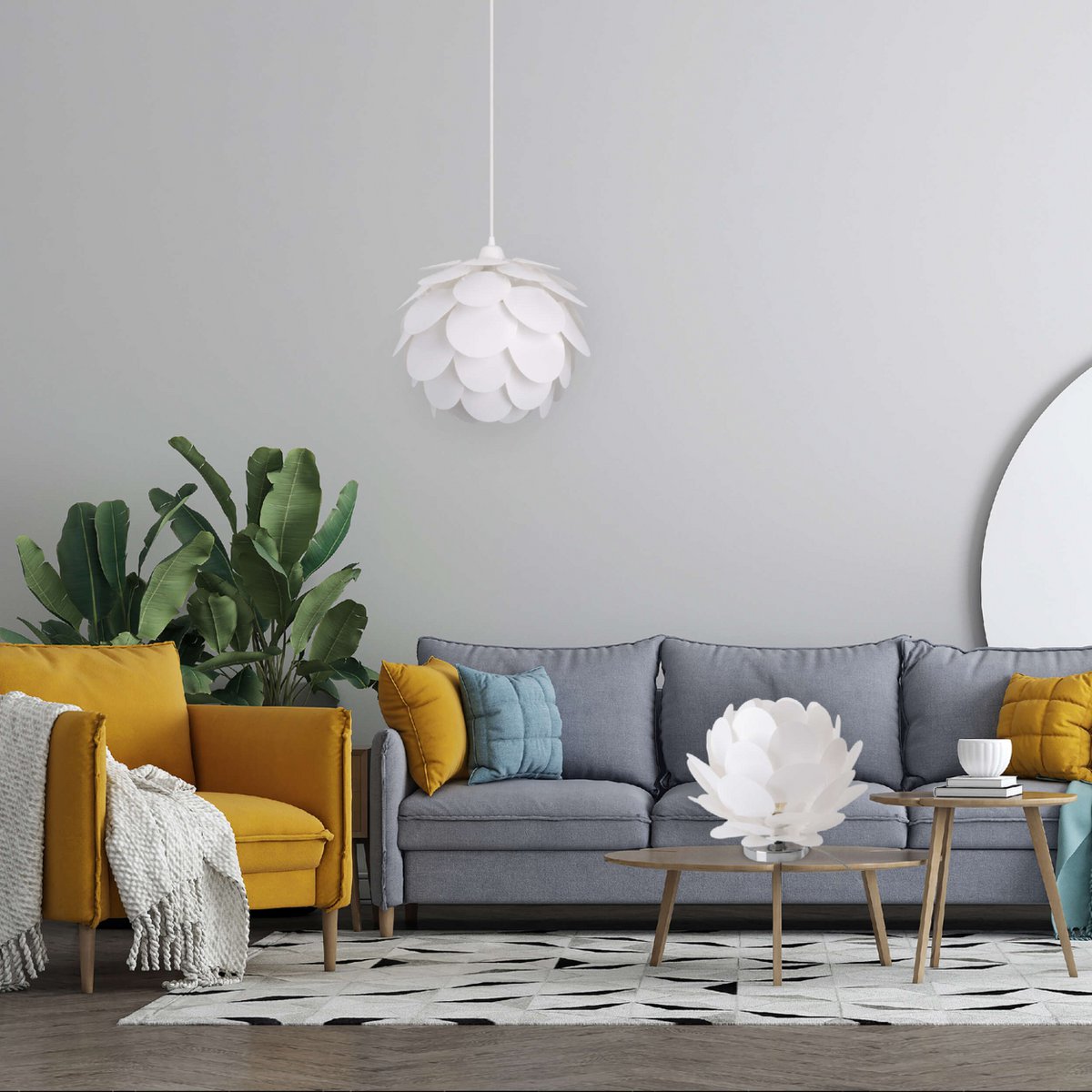 Tafellamp "fora" gemaakt van metaal en wit plastic, E27 -aansluiting, verlichting voor woonkamer, eetkamer en nachtkastje, Ø41 cm