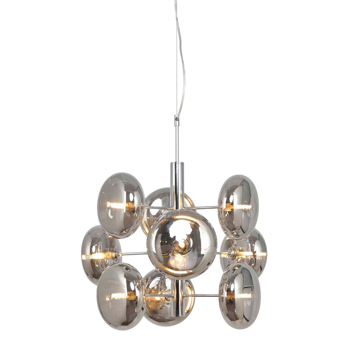 Hanger lamp "Orion" Ø ca. 53 cm barnsteen, gemaakt van messing gekleurd metaal en glas in barnsteen, G9-sockets, verlichting voor woonkamer, eetkamer of kantoor.