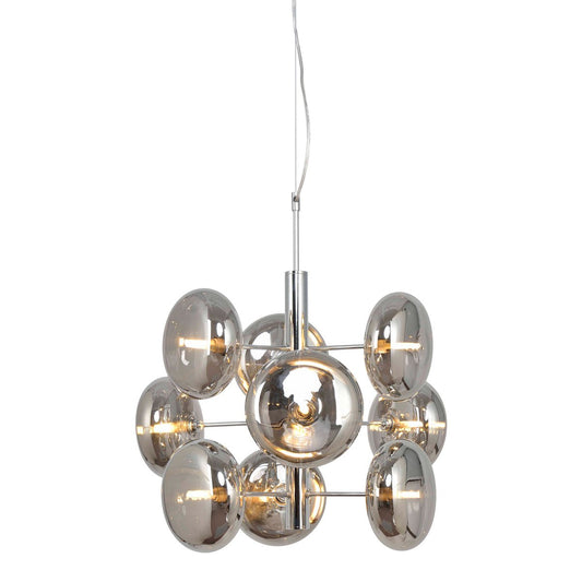 Hanger lamp "Orion" Ø ca. 53 cm barnsteen, gemaakt van messing gekleurd metaal en glas in barnsteen, G9-sockets, verlichting voor woonkamer, eetkamer of kantoor.