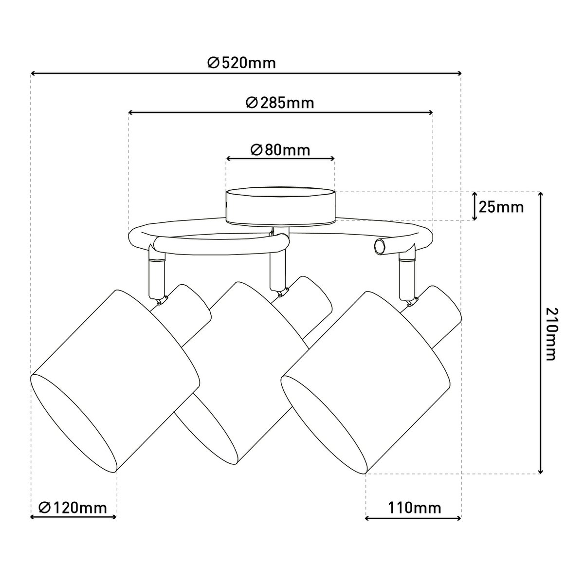 3-zits muur en plafond Rondel "Maron" gemaakt van metalen-satine-meter met stof paraplu's in de natuur, met E14-versie, lamp voor woonkamer, eetkamer, gang en kantoor, 28,5 cm diameter