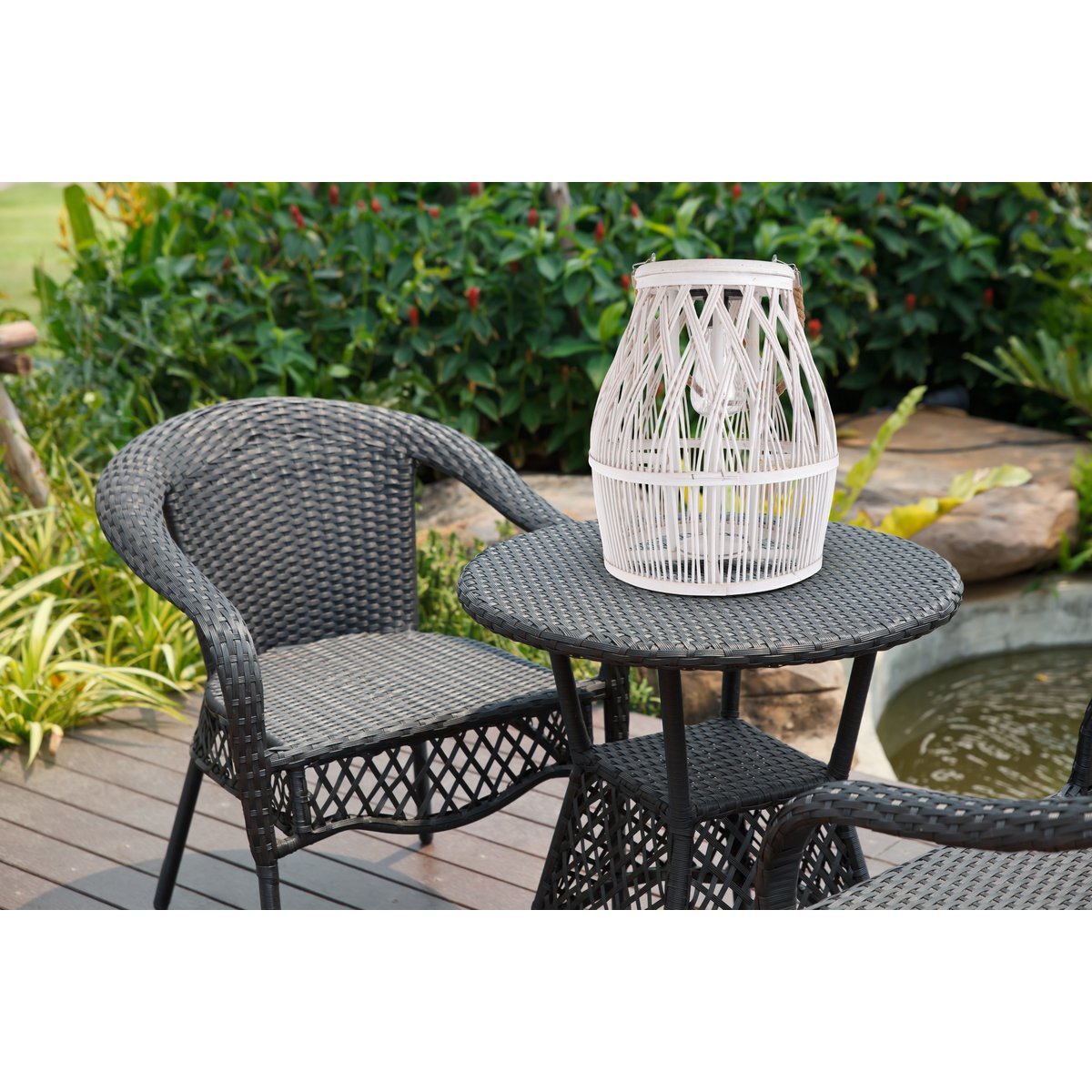 Led Solar Decolor "Korbinian" voor de tuin en het terras gemaakt van hout en rattan in de natuur, zonnelamp 34 cm hoog