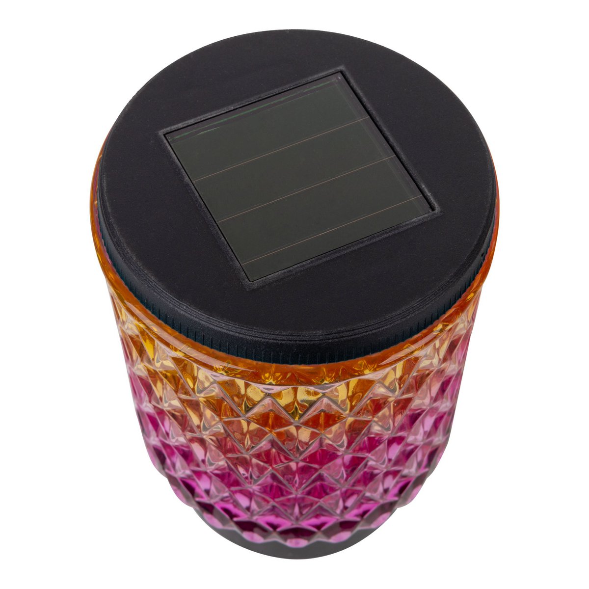 Zonne -decoratieve spiesjes "Mila" 2 set, Ø 8,3 cm, 25 cm hoog, zwart metaal, zwaar, gestructureerd glas in rood/geel en in blauw/groen, geïntegreerd LED, warm wit