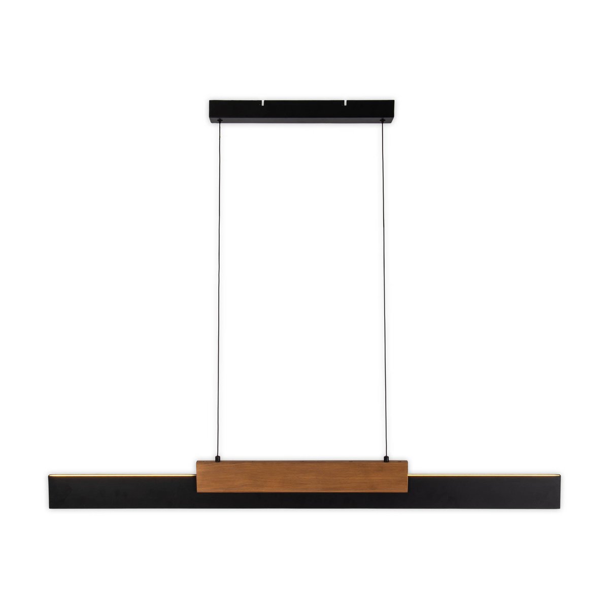 LED hanger lamp Brown "Wiebke" bestaat uit metaal en hout (MDF) in zwart en bruin. Het is ongeveer. 120,5 cm lang, ca. 6 cm breed en tot ongeveer. 150 cm hoog. Hoogte verstelbaar, met geïntegreerde lamp, dimbaar, met geheugeneffect