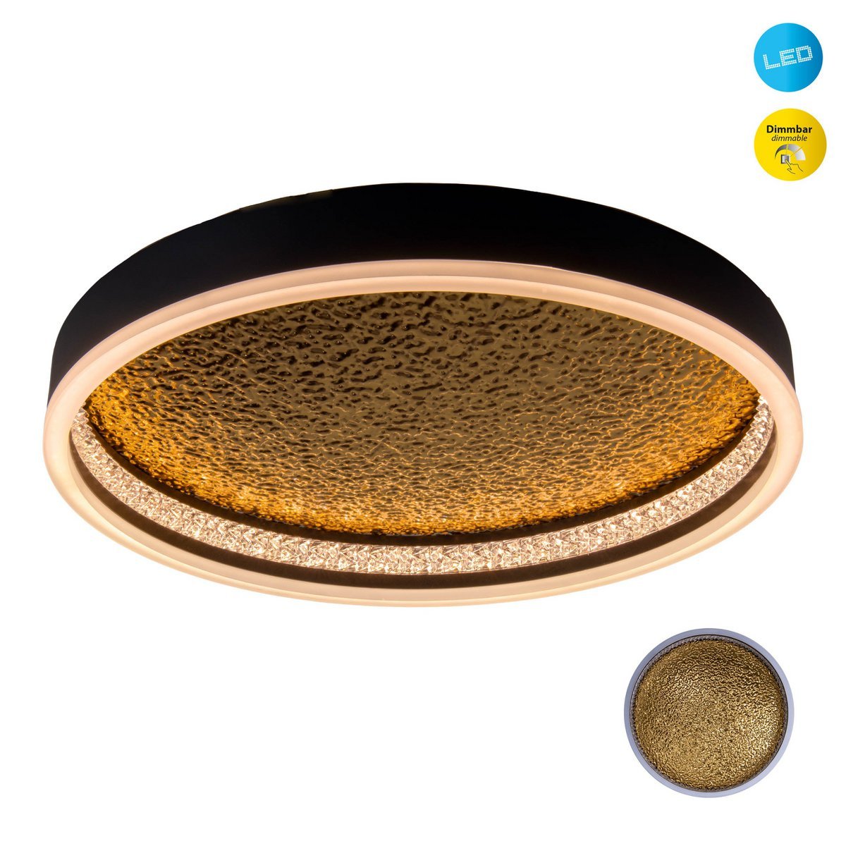 LED -plafondlamp Arany, plafondlamp gemaakt van metaal en plastic in zwart, met stevig ingebouwde LED's, dimbare, 40 cm diameter