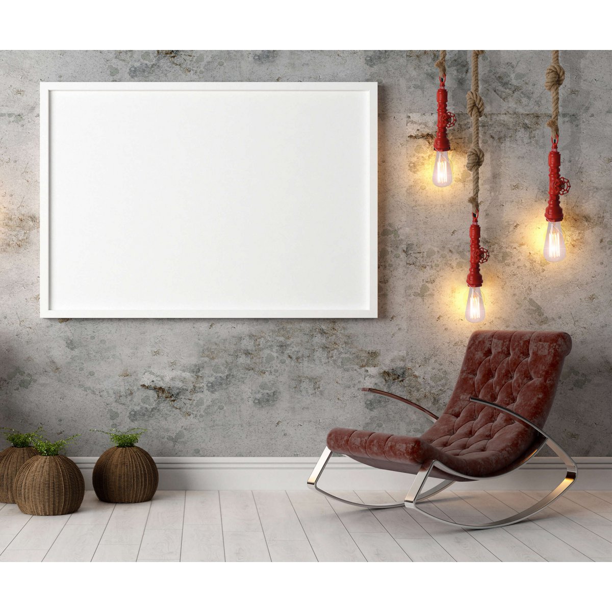 Hanger lamp "regia", rood metaal, henneptouw, E27 -versie, verlichting voor woonkamer, jeugdruimte of kantoor