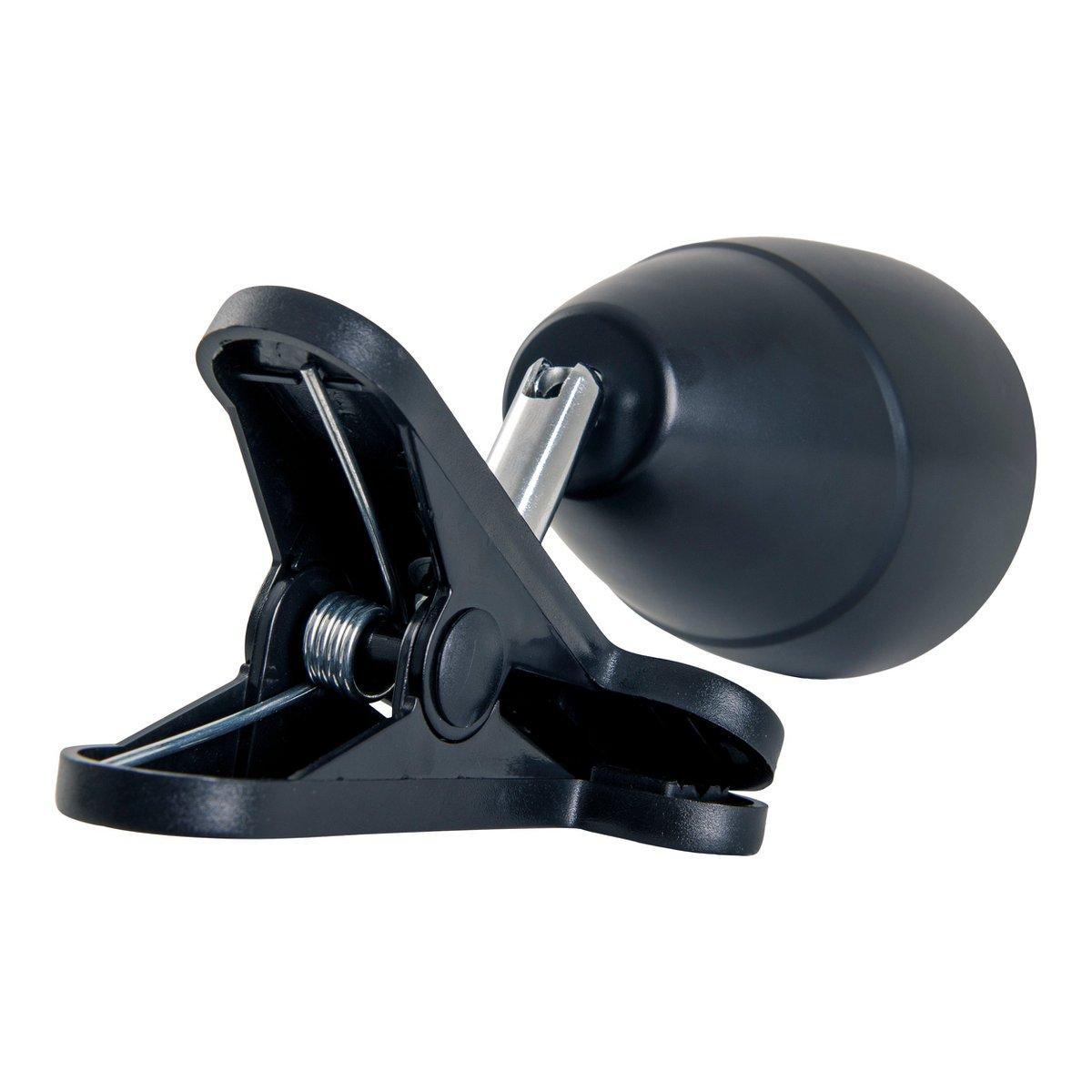 LED -klemlamp gemaakt van metaal en plastic in het zwart, met geïntegreerde LED's