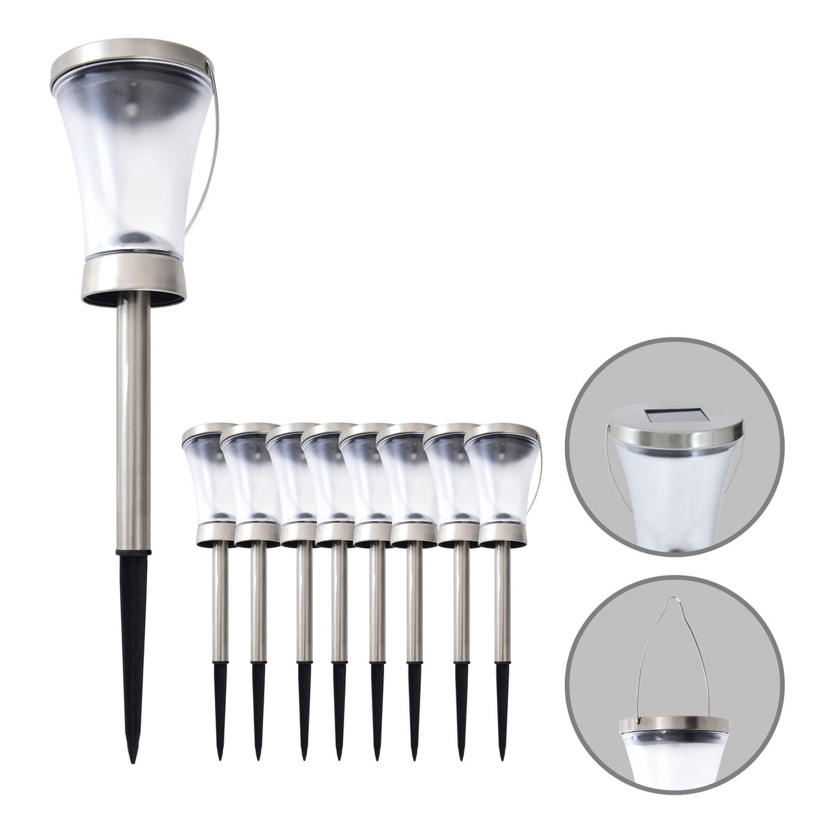 8 Set LED-decoratie Solar Light, voor buiten, gemaakt van metaal en plastic in stalen blanke, geïntegreerde LED