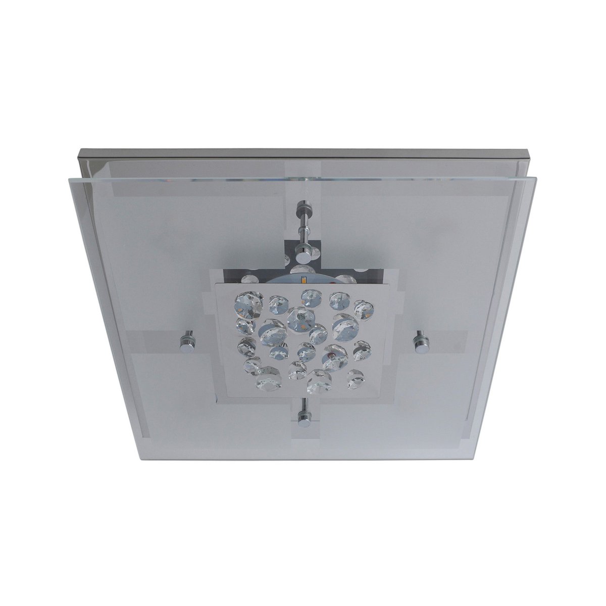 De LED -plafondlamp "chur" 30 x 30 cm, chom -gekleurd metaal, gedeeltelijk gevatneerd glas, geïntegreerde LED's, warm wit