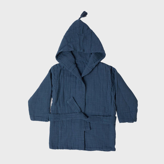 OrganicEra Biologische mousseline babybadjas, 1-2 jaar, Indigo