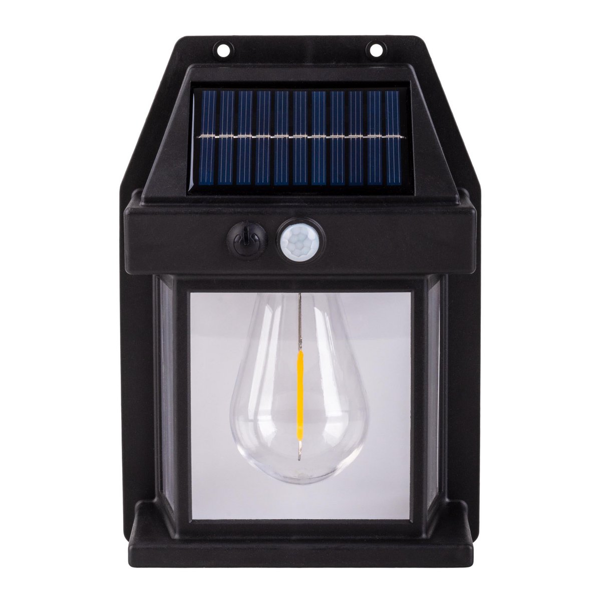 2 Set Solar Wall Lamp "Mira" ca. 17 cm hoog, gemaakt van zwart weerbestendig plastic, geïntegreerde LED in warm wit, inclusief bewegingsdetector en schemeringsensor