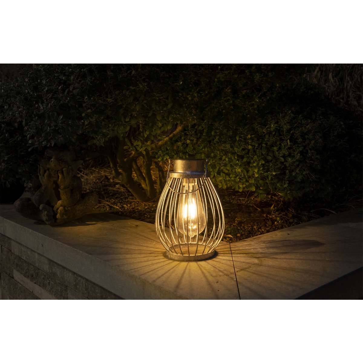 LED Decoratief zonnelampje 21,5 cm hoog, voor buiten, gemaakt van metaal, glas en plastic, zilver, met stevig ingebouwd