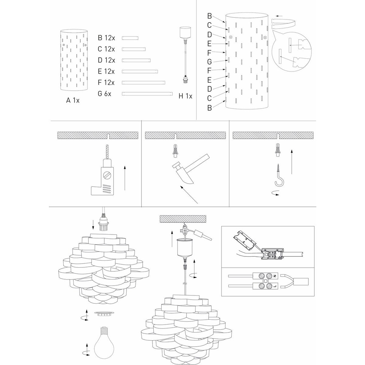 Hanger lamp "witte lijn" gemaakt van plastic in wit, e27, Ø 55 cm