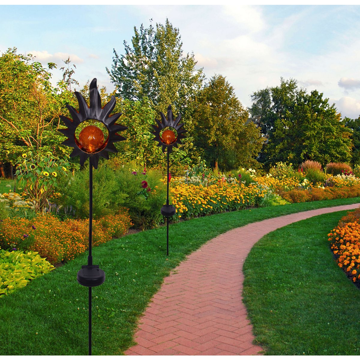 LED Solar Skeer "Sun" 93,5 cm, voor buiten, metaal en glazen aarde spies in het zwart, met geïntegreerde LED