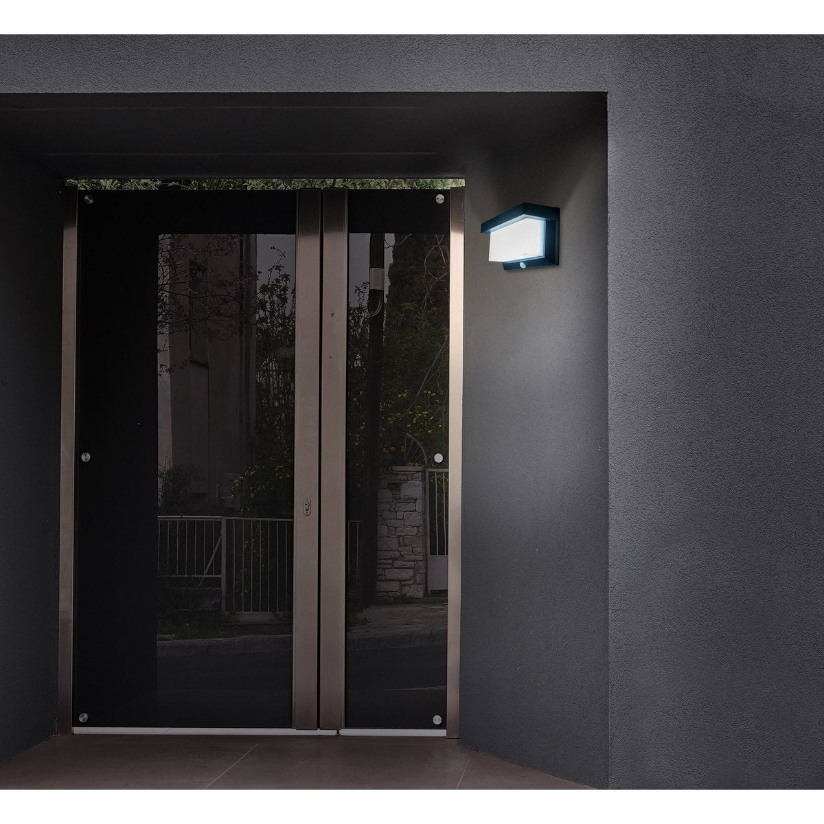 LED Solar Buitenwandlamp met bewegingsdetector, voor buiten, wandlamp - Plastic in zwart, met geïntegreerde LED