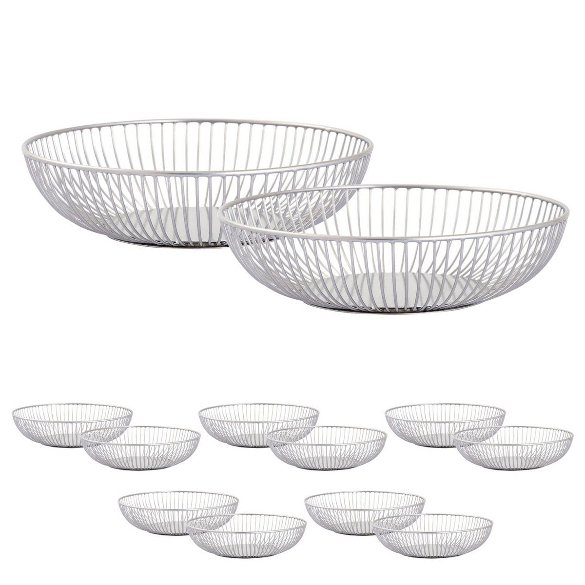 Fruitkom 12-delige metaal Ø 28 x 7 cm Set 2 x 6 Ve Ronde broodmand Rome zwart of zilver o