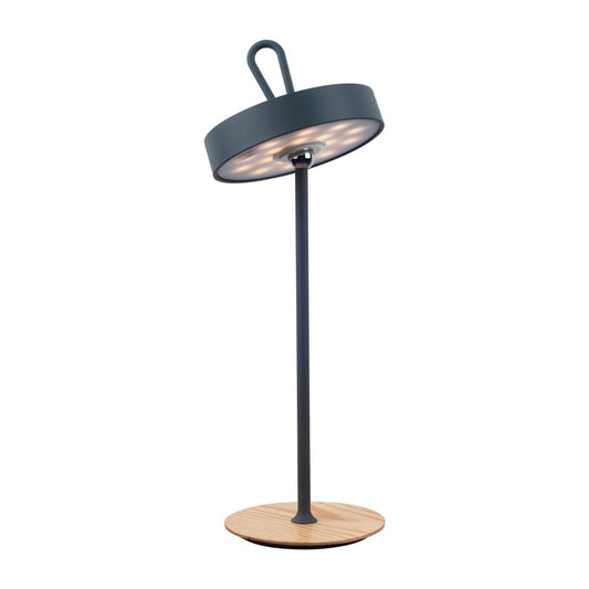 LED -batterijtafellamp magnetisch voor buiten en binnen, gemaakt van metaal en plastic in grijs, 36 cm hoog