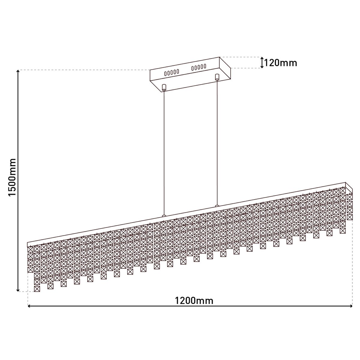 LED hanglamp "diamanten", hanglamp, metaal en kristalglas, chroom, met stevig gebouwd -in LED's, voor eetkamer, woonkamer, gang of kantoor, 120 cm lang